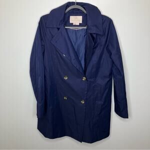 GAL MEETS GLAM  Double Breasted Hooded Trench Coat Navy Blue Medium